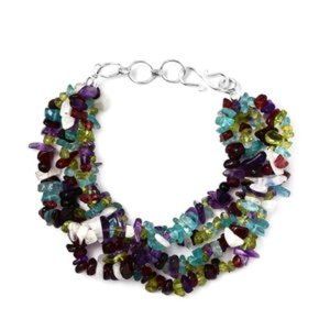 Multi Gemstone Chips Multi Row Bracelet in Sterling Silver (7.25 In) 133.00 ctw